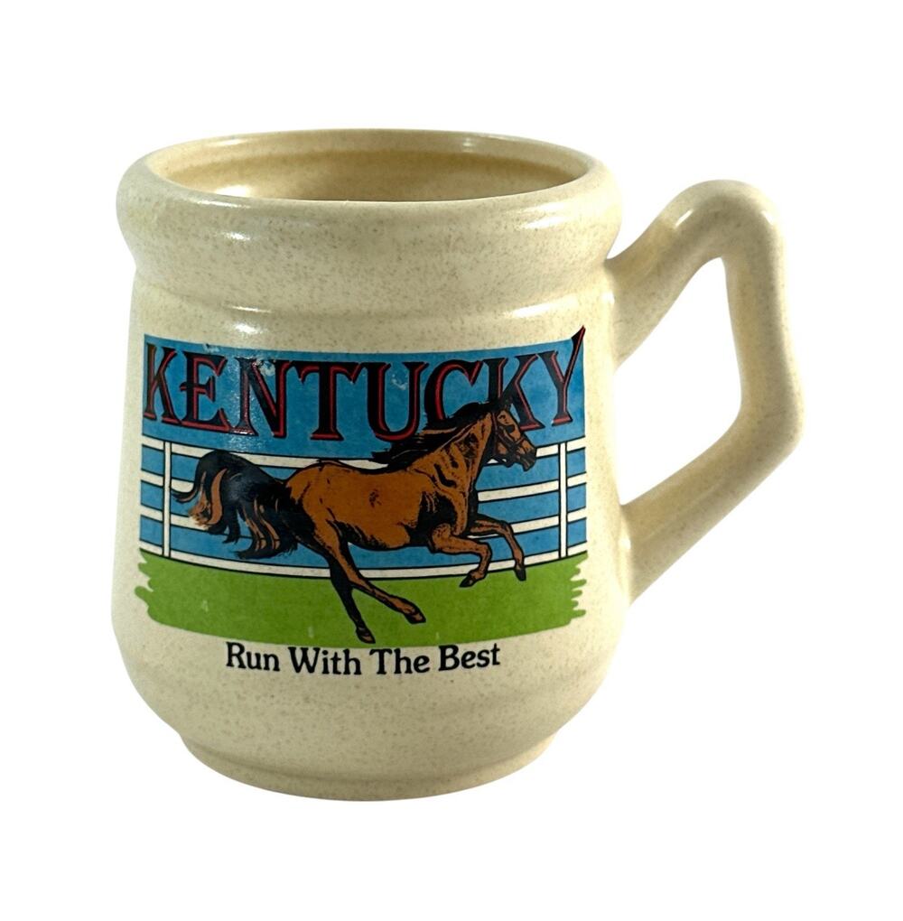 Vintage Kentucky Horse Racing Mug Run With The Best Stoneware Souvenir 3.5”